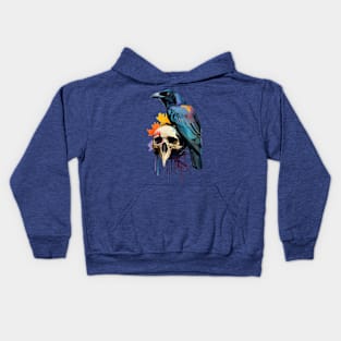 Crow with Scull Halloween Gothic Kids Hoodie